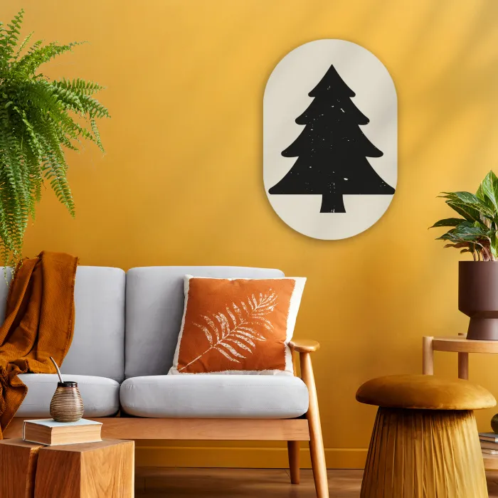 Kerstboom - Zwarte kerstboom - Boom - Japandi Wandcirkel Ovaal Forex klein -sfeer4