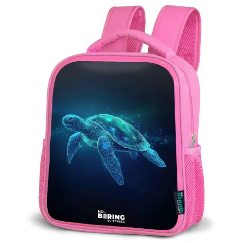 Lichtgevende schildpad in digitale oceaan Kinderrugzak - Roze middel -schuin