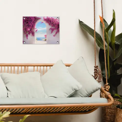 Zee - Roze - Bloemen - Poort tuinposter los doek klein -sfeer7