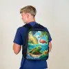 Schildpad in tropisch water met flamingo Rugzak - Zwart middel -sfeer8