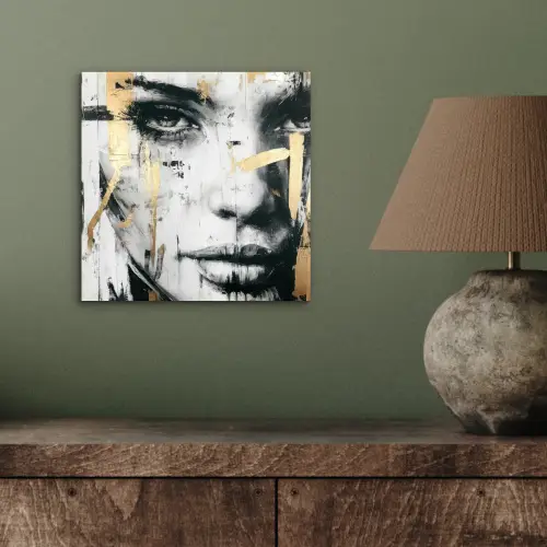 Portret - Vrouw - Penseelstreken - Goud aluminium wit klein -sfeer2