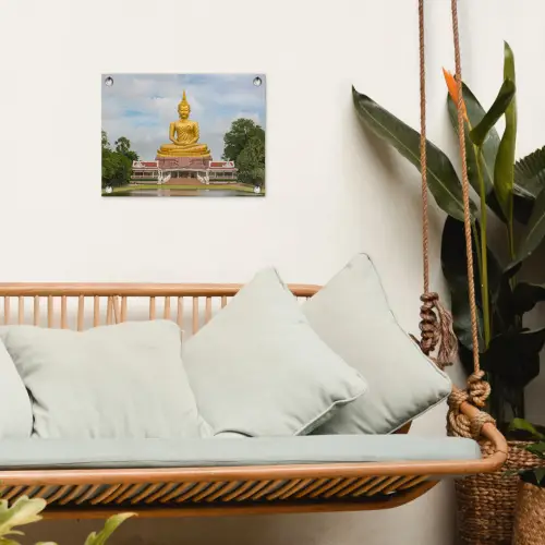 Boeddha - Buddha beeld - Goud - Religie tuinposter los doek klein -sfeer7
