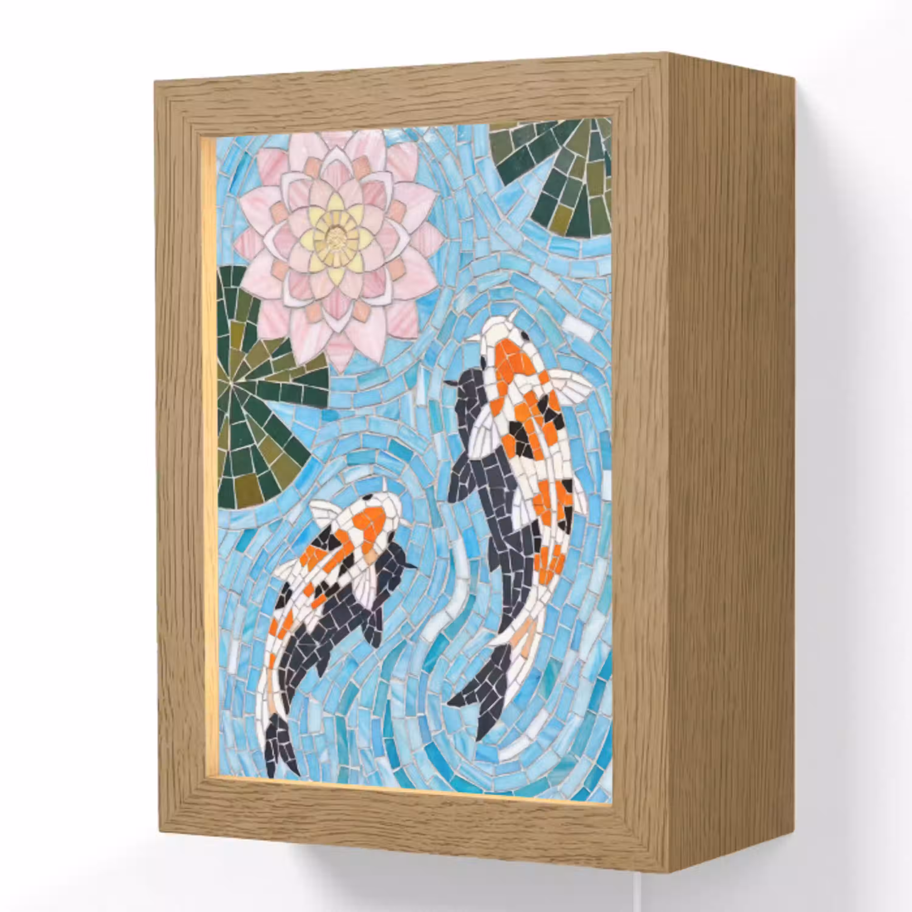 Vis - Water - Natuur - Mozaïek - Blauw Light Box met kabel (Wandlamp) klein -3d