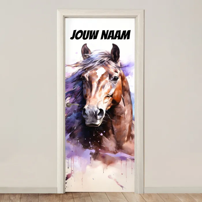 Kleurrijke illustratie van paard met naamtekst deurposter klein -3d_beige