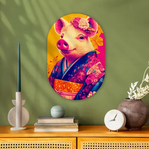 Varken - Bloemkroon - Kimono - Abstract Wandcirkel Ovaal Forex klein -sfeer2