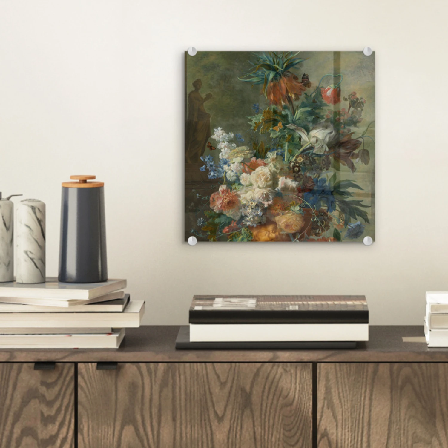 Stilleven met bloemen - Schilderij van Jan van Huysum plexiglas 5mm klein -sfeer1