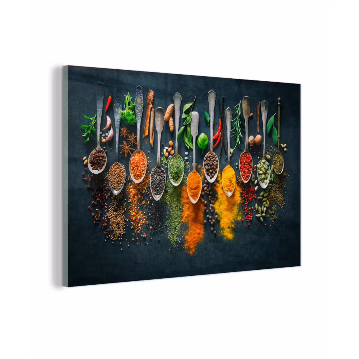 Glasbild - Kräuter - Gewürze - Löffel