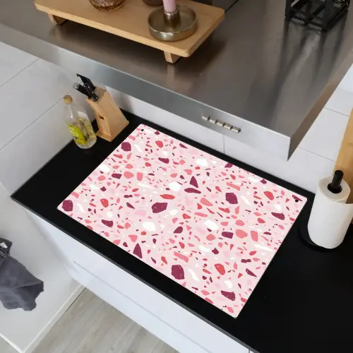Terrazzo - Patroon - Roze Inductie beschemer met haakjes klein 777 -sfeer1