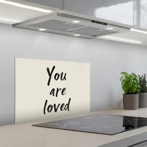 Minimalistisch - Beige - Love keuken achterwand spatscherm klein -3d_schuin
