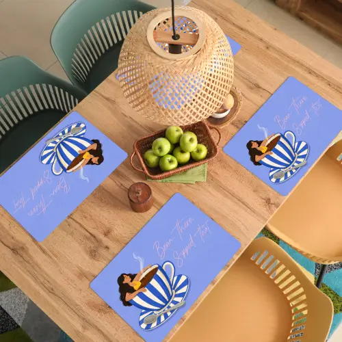 Mok - Koffie - Vrouw - Paars Placemat vinyl groot -zzsfeer5_Kitchenyeah-website