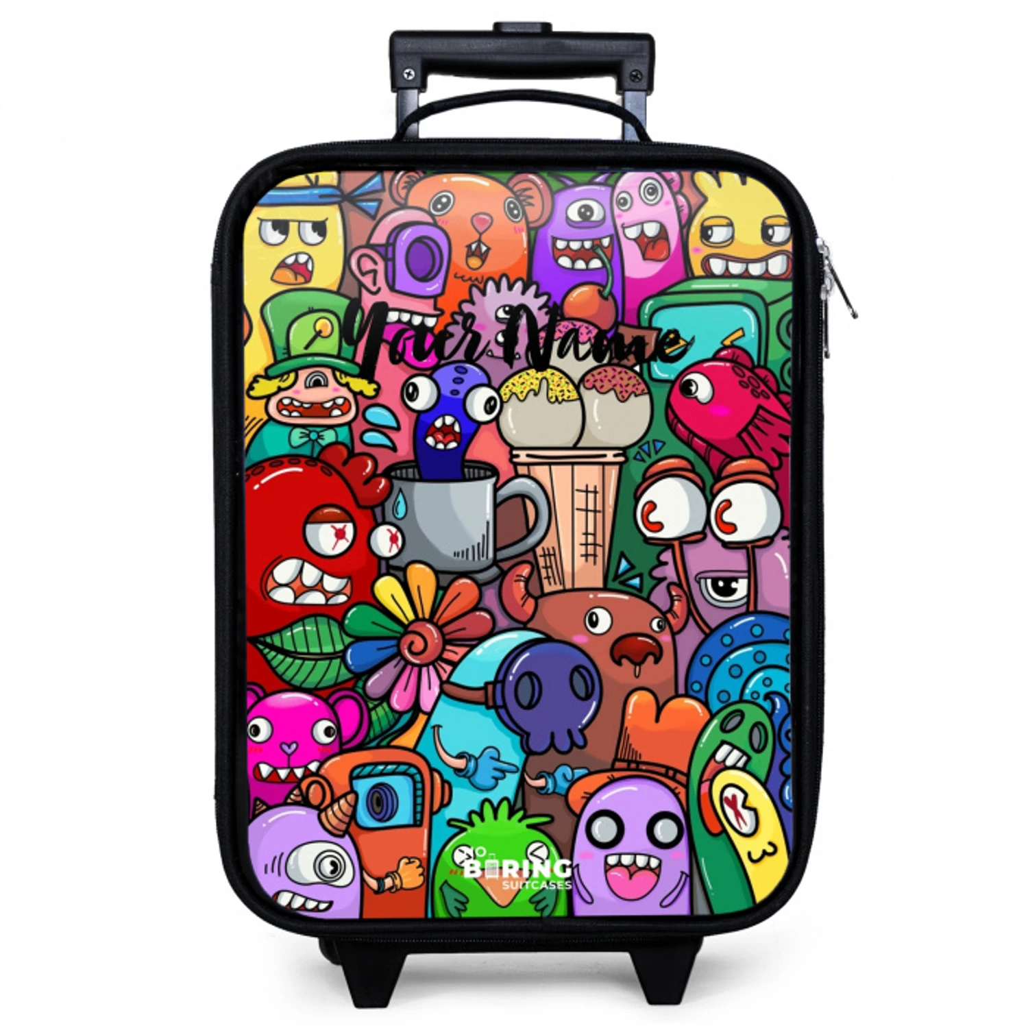 Monsters, bloemen en ijsje patroon Kinderkoffer - Zwart klein -zzz_website3d