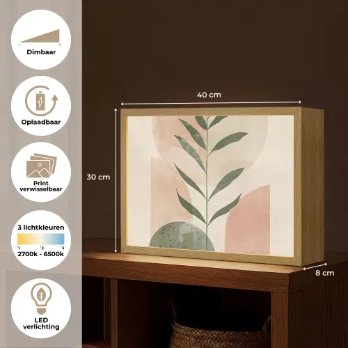 Modern - Roze - Groen - Natuur - Aesthetic Light Box met batterij (Wandlamp) middel -USP_websiteoverzichtNL