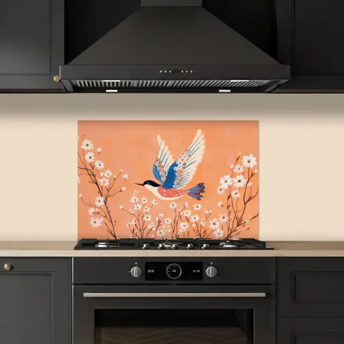 Vogel - Bloesemtakken - Warm - Kleurrijk keuken achterwand spatscherm klein -sfeer1