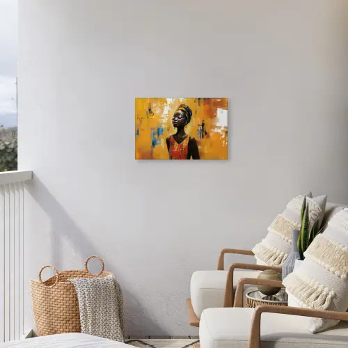 Vrouw - Ogen - Penseelstreken - Geel Tuinposter op houten frame 2 cm dik klein -sfeer1