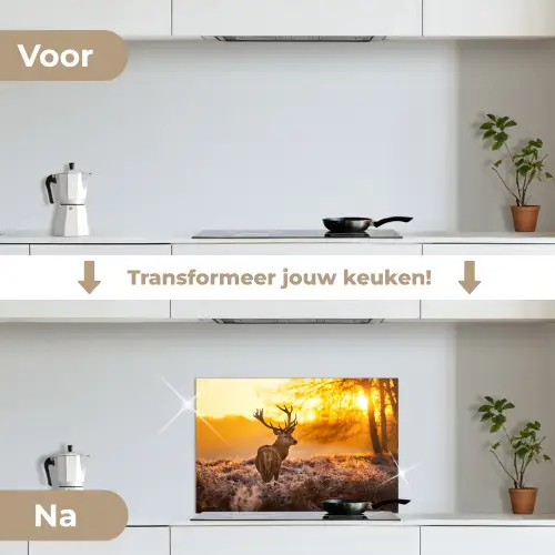 Hert - Dieren - Zonsondergang - Winter - Heide - Natuur keuken achterwand spatscherm klein -voor_na_NL