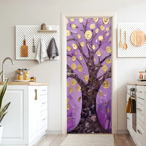 Levensboom - Boom - Paars - Goud - Modern deurposter klein -sfeer5