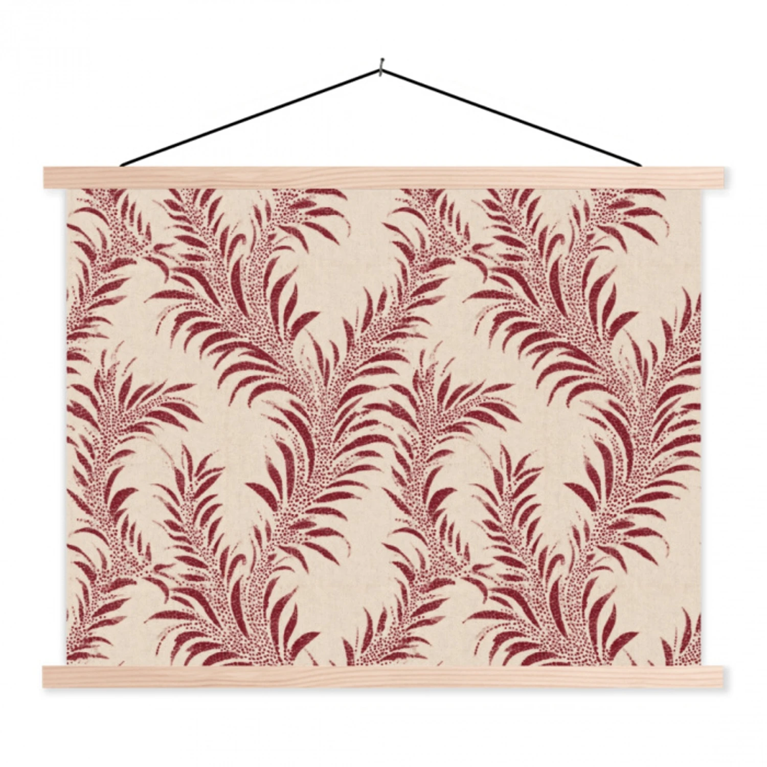 Bladeren - Linnen - Rood textielposter latten blank klein 122 -3d