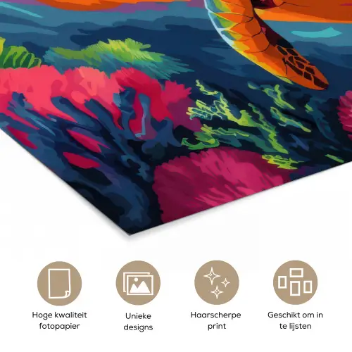 Koraal - Schildpad - Abstract - Water poster papier klein -closeup_NL