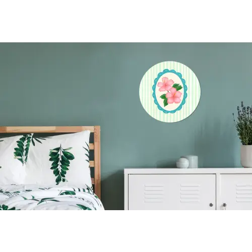 Bloemen - Ovaal - Strepen - Groen Wandcirkel aluminium klein -slaapkamer