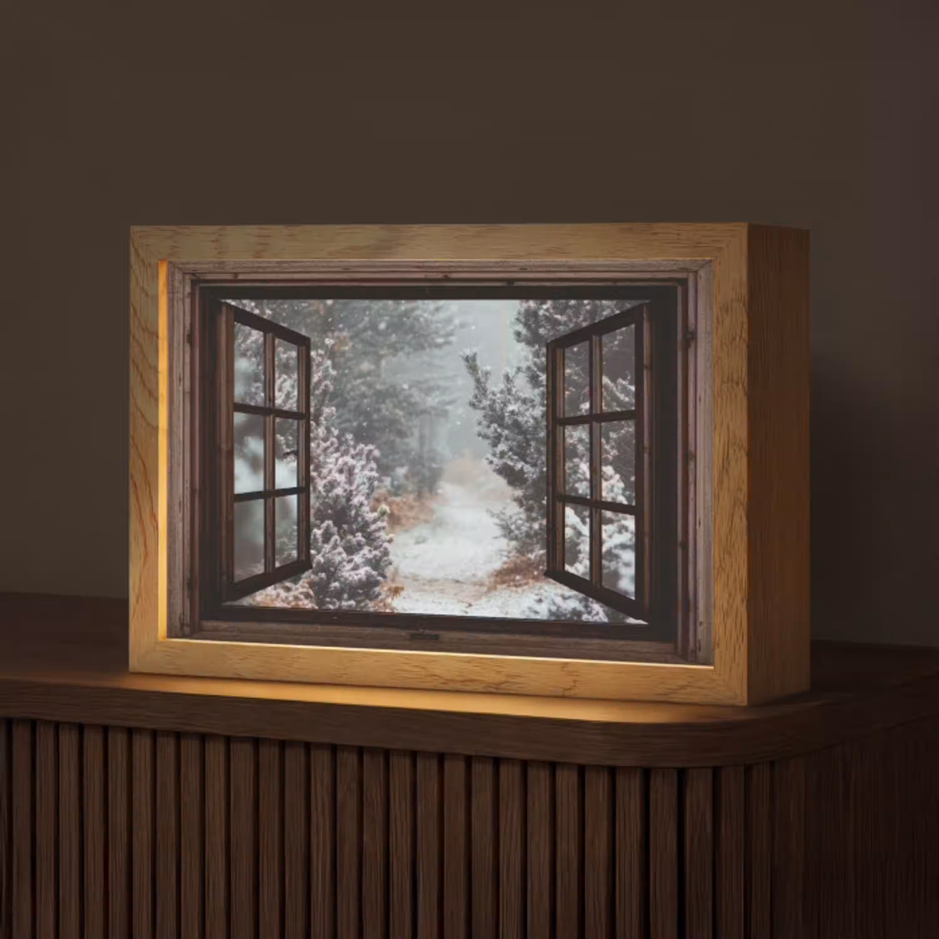 Bos - Winter - Bomen - Natuur - Pad - Doorkijk Light Box met kabel (Tafellamp) klein -z3d_website