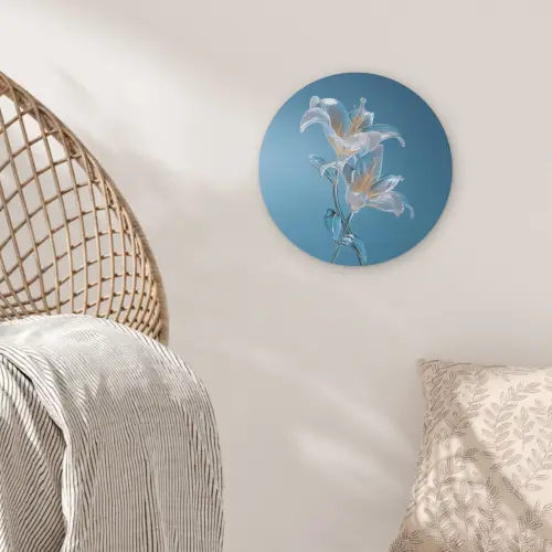 Lelies - Blauw - Glazen Akoestische PET Vilt - Rond klein -sfeer4