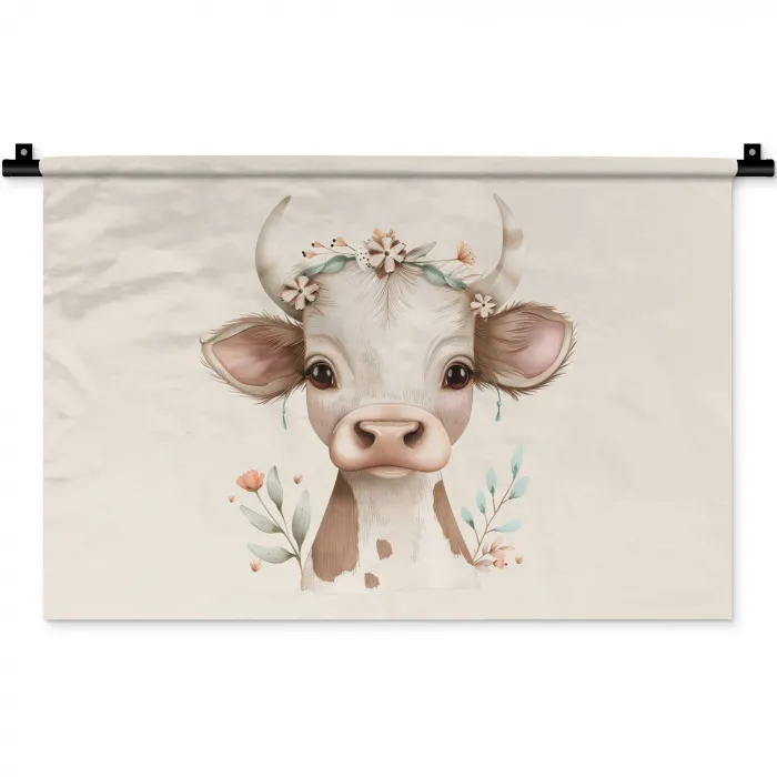 Koe - Bohemian - Kalfje - Bloemen Wandkleed katoen klein -zz3d