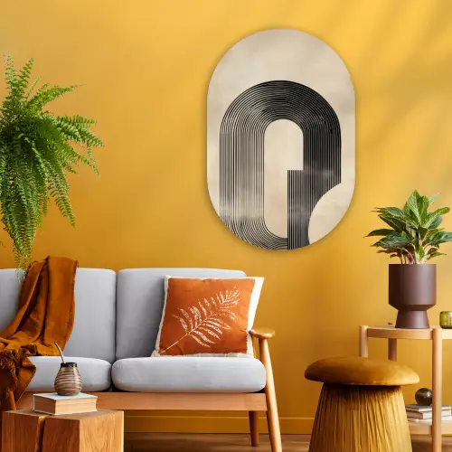 Boog -  Strepen - Minimalistisch - Zwart Wandcirkel Ovaal Glas middel -sfeer4