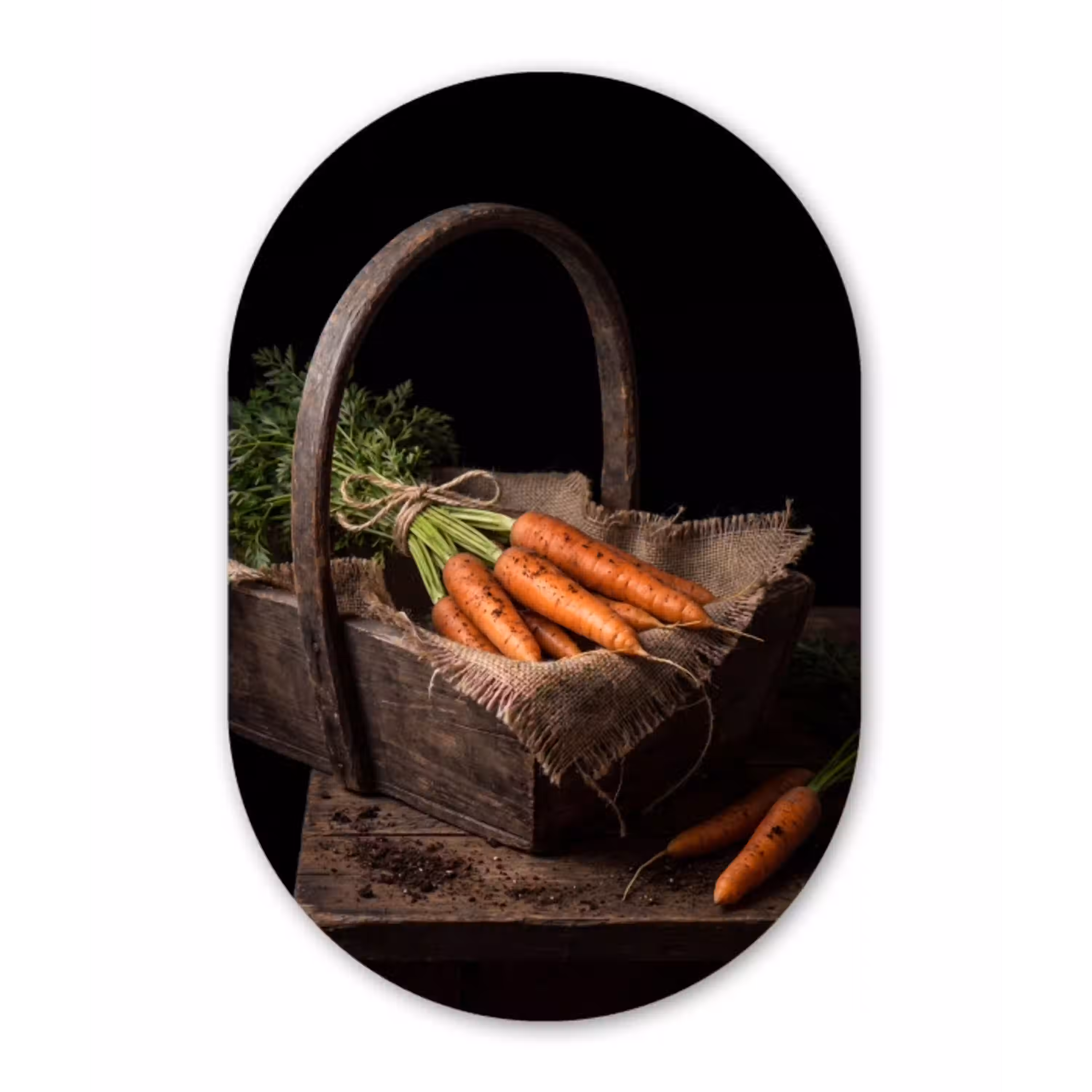 Wortels - Mand - Eten Wandcirkel Ovaal Glas middel -3d