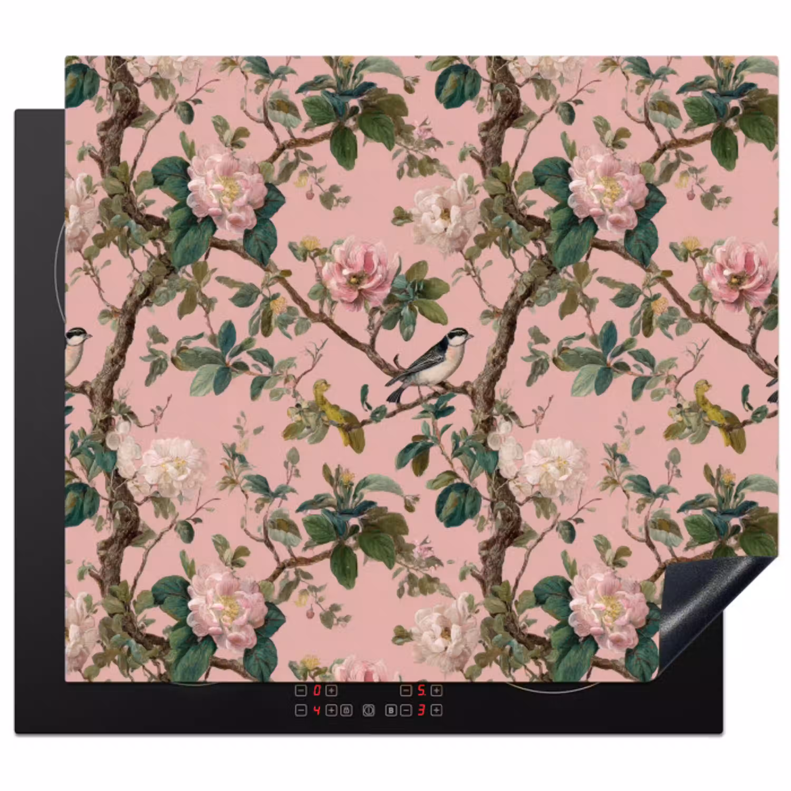 Pioenrozen - Botanisch - Vogel Inductie beschermer vinyl 3mm middel 274 -3d