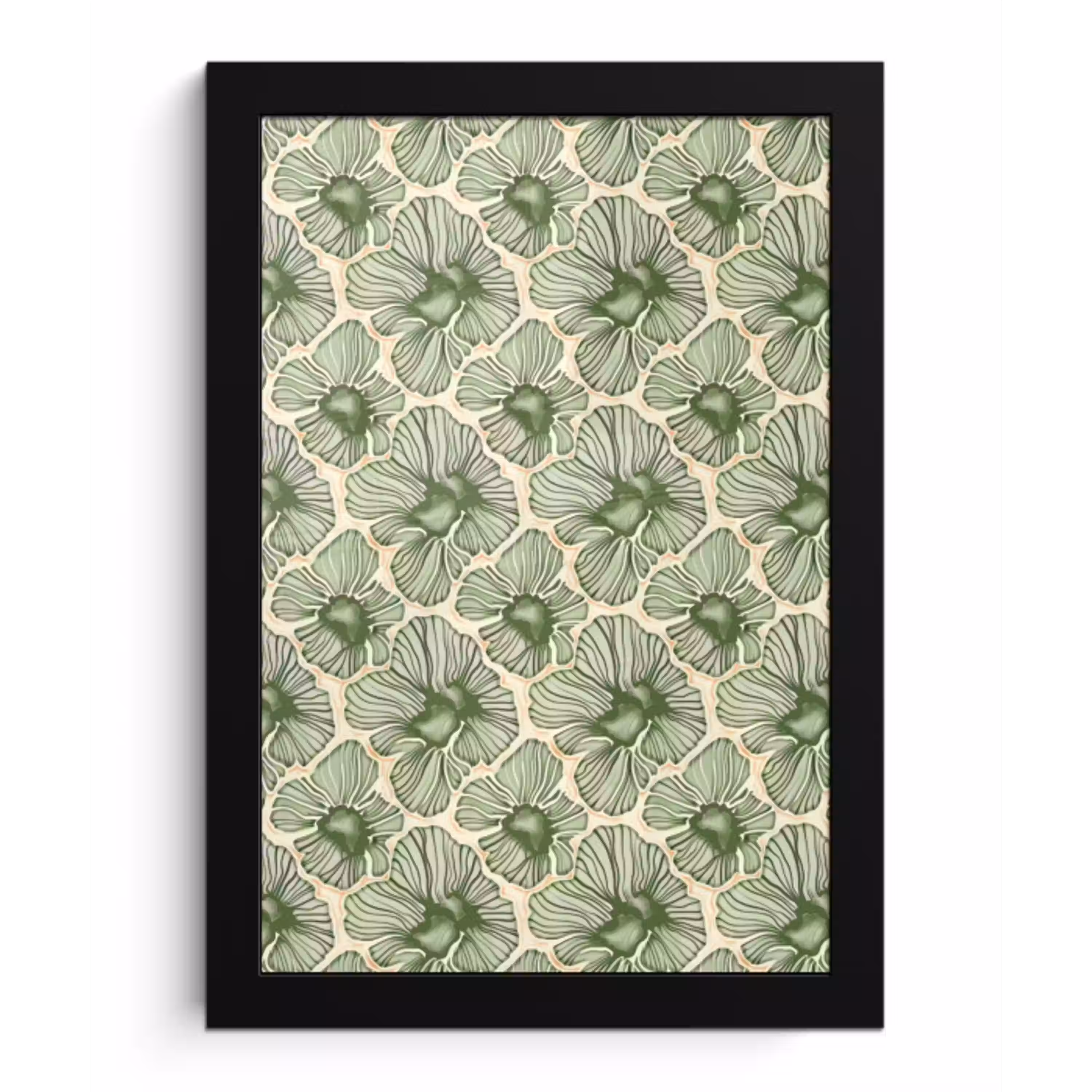 Groen - Botanisch - Bloemen - Organisch - Patroon fotolijst zwart zonder passe partout klein 224 -3d