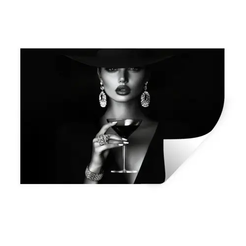 Vrouw - Cocktail - Chic Muursticker klein -3d