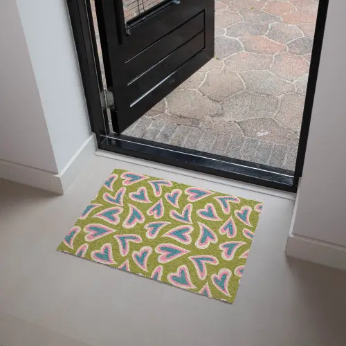Groen - Retro - Hartjes - Patroon Deurmat klein 898 -sfeer5