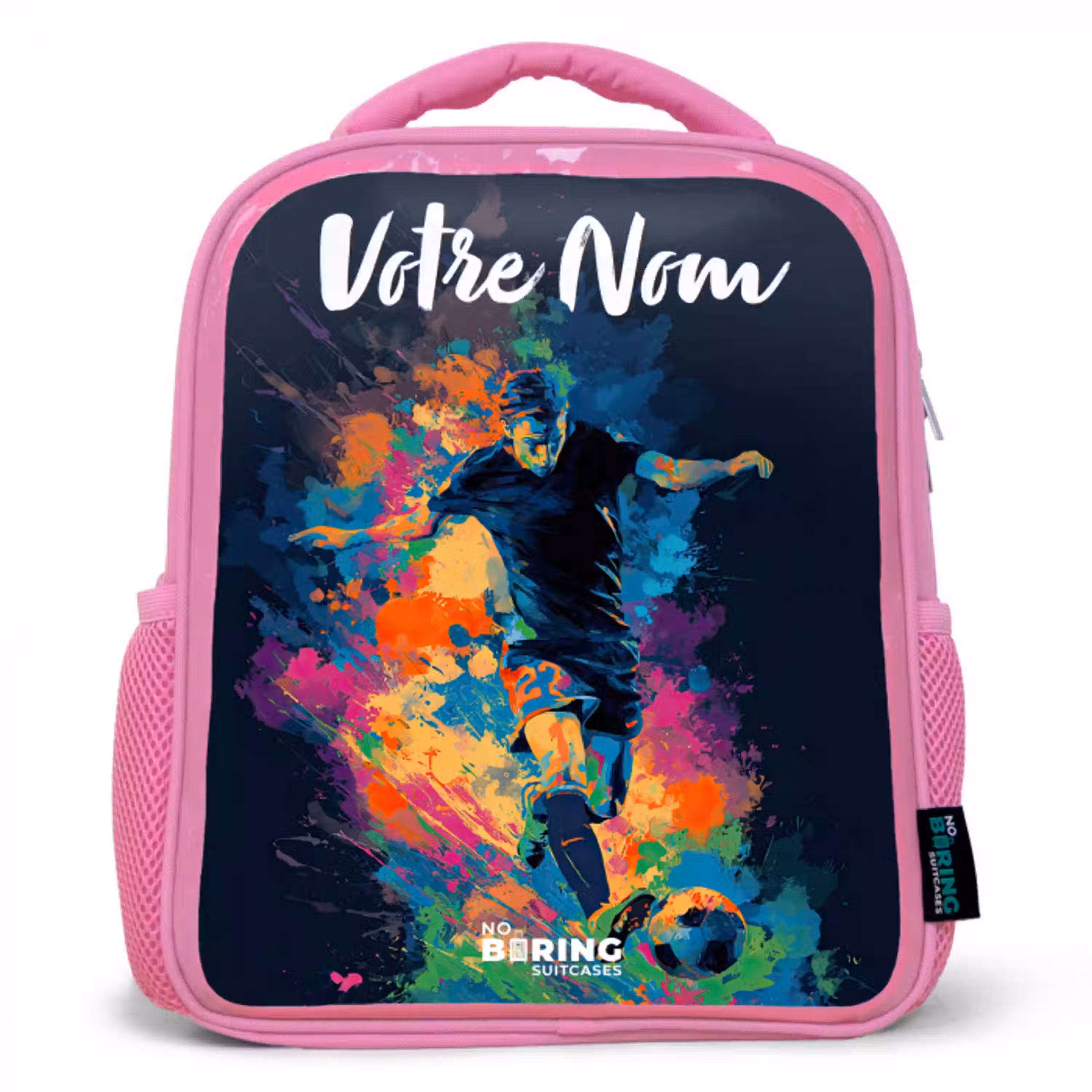 Neon - Voetballer - Kleurrijk Kinderrugzak - Roze middel -3d