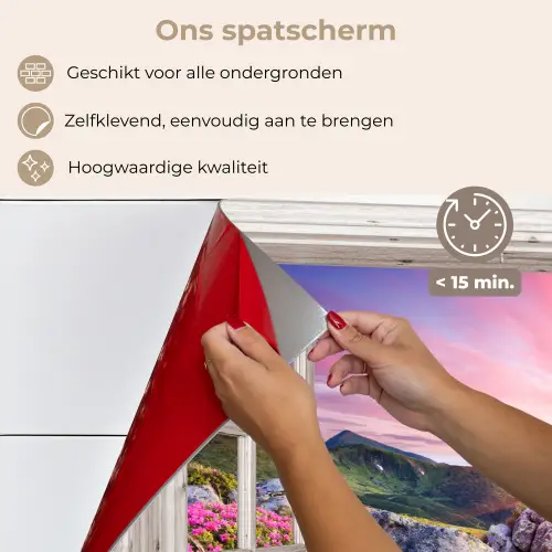 Bergen - Landschap - Doorkijk - Bloemen - Avond - Roze keuken achterwand spatscherm klein -spatscherm_NL