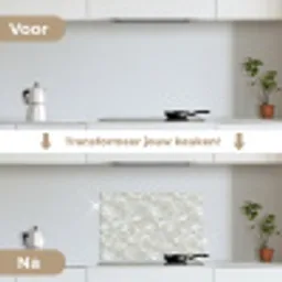 Parelmoerglans - Wit - Schelp keuken achterwand spatscherm klein 900 -voor_na_NL