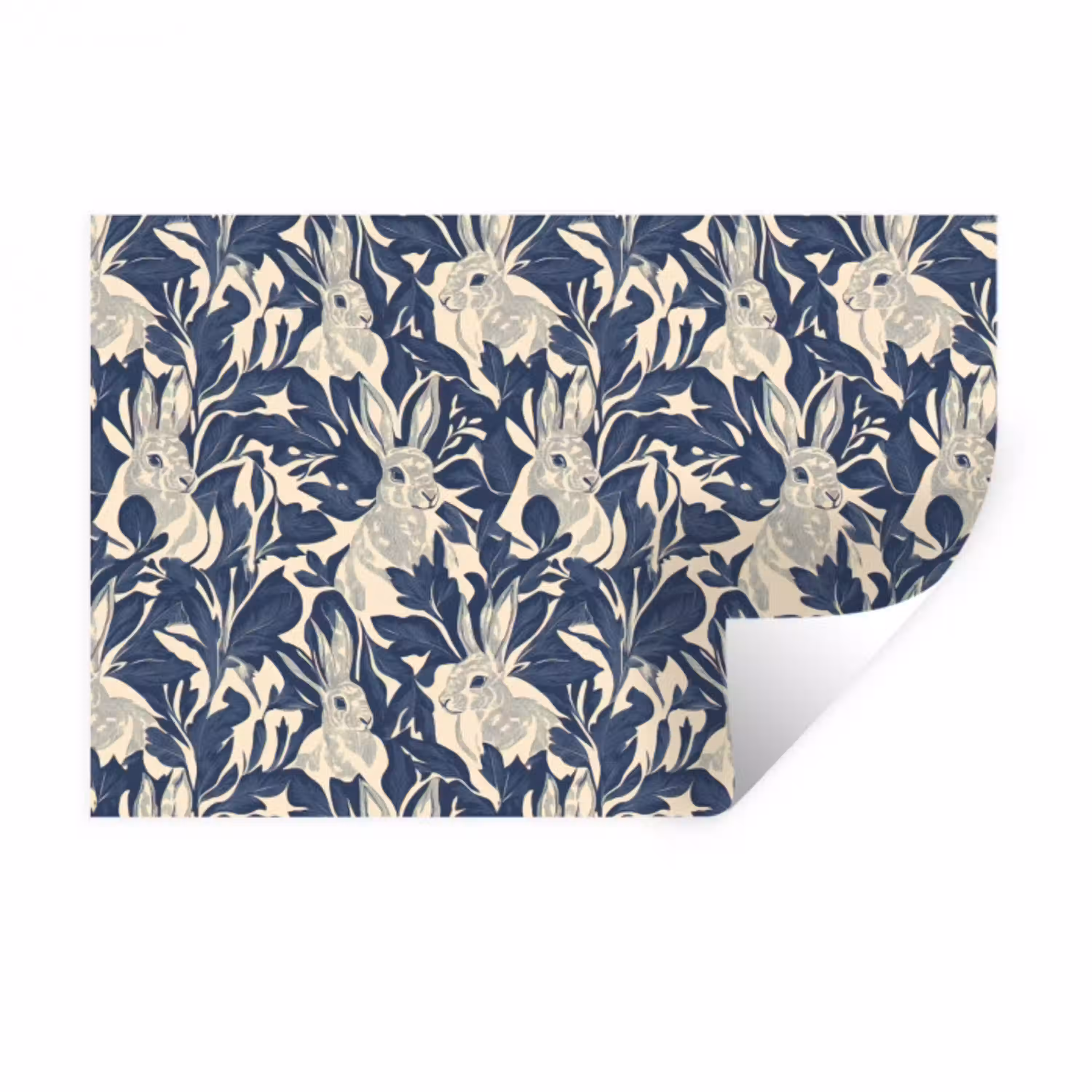 Hazen - Bladeren - Patroon - Blauw - Beige Muursticker klein 286 -3d