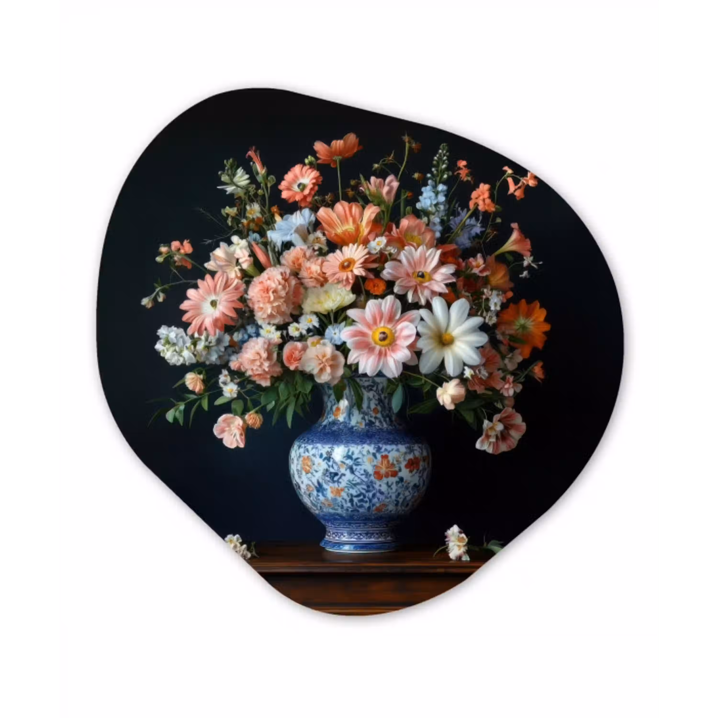 Hout - Vaas - Kleuren - Bloemen Wandcirkel Organisch Aluminium middel -3d
