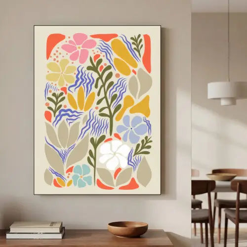 Abstract - Bloemen - Bladeren Textielframe zwart klein -sfeer2