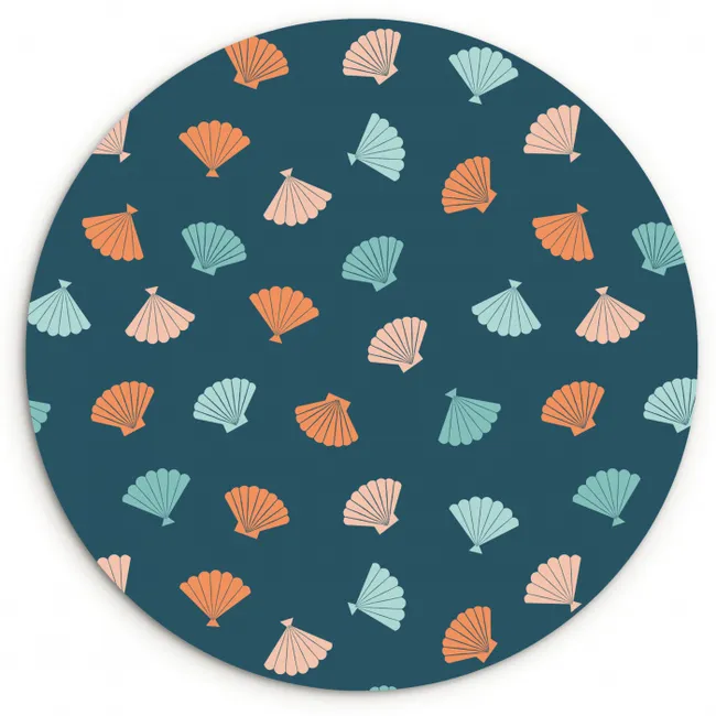 Zee - Dieren - Donkerblauw - Schelpen Wandcirkel kunststof plaat 5mm dik klein 188 -3d