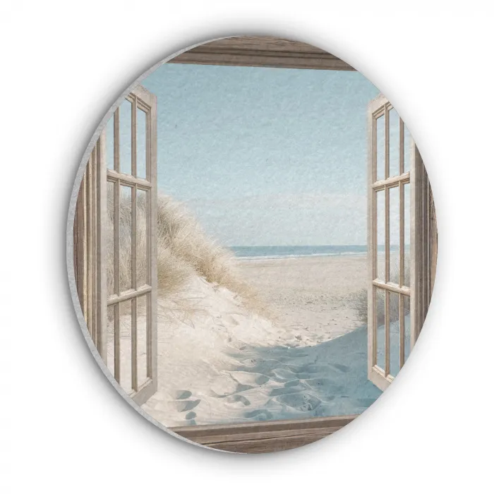 Doorkijk - Helmgras - Duinen - Zee - Landschap Akoestische PET Vilt - Rond klein -3d