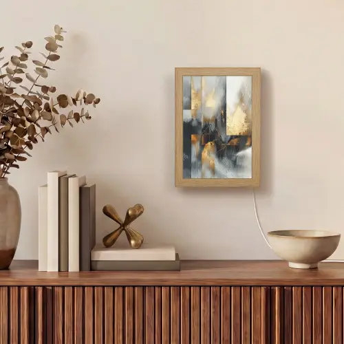 Kunst - Goud - Zilver - Abstract Light Box met kabel (Tafellamp) klein -sfeer2