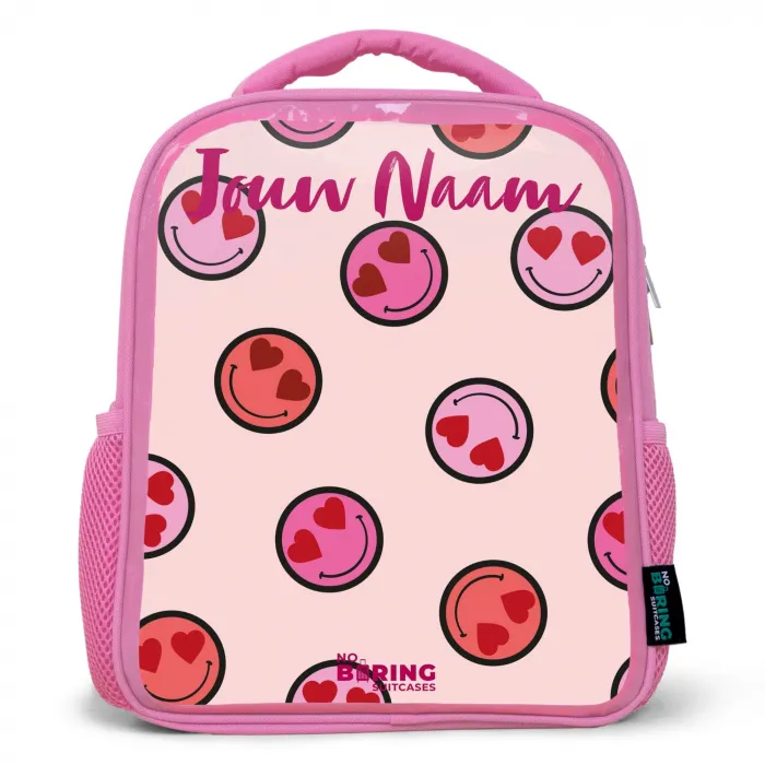 Hartje - Smiley - Patroon Kinderrugzak - Roze middel -3d