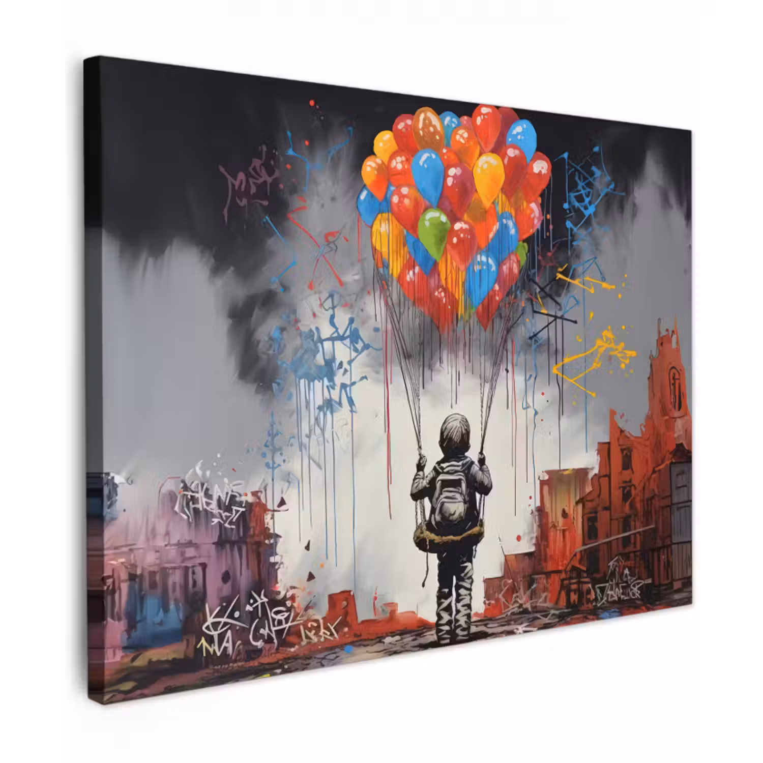 Leinwandbild - Junge - Luftballons - Bauwerke - Kunst