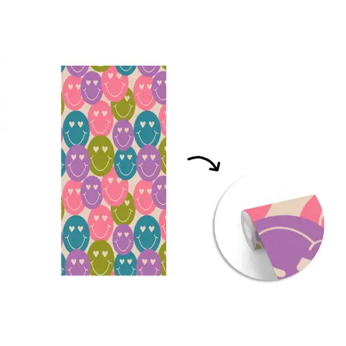 Patroon - Smiley - Kleurrijk - Hartjes fotobehang vinyl groot 64 -3d