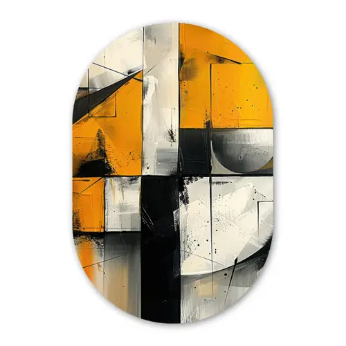 Geel - Abstract - Modern - Vormen Wandcirkel Ovaal Forex klein -3d