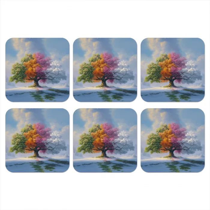 Boom - Seizoenen - Winter - Landschap onderzetter kurk middel -3d