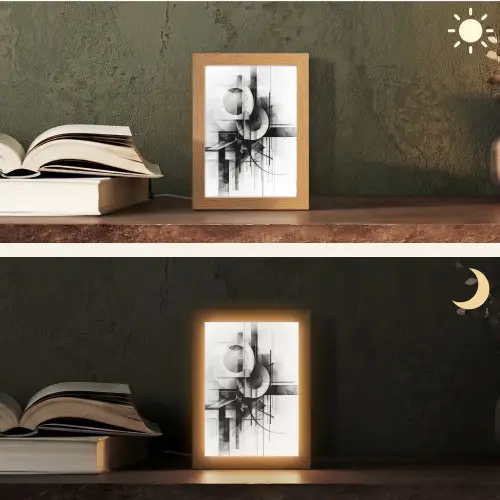 Abstract - Kunst - Modern - Zwart wit Light Box met kabel (Tafellamp) klein -sfeer3