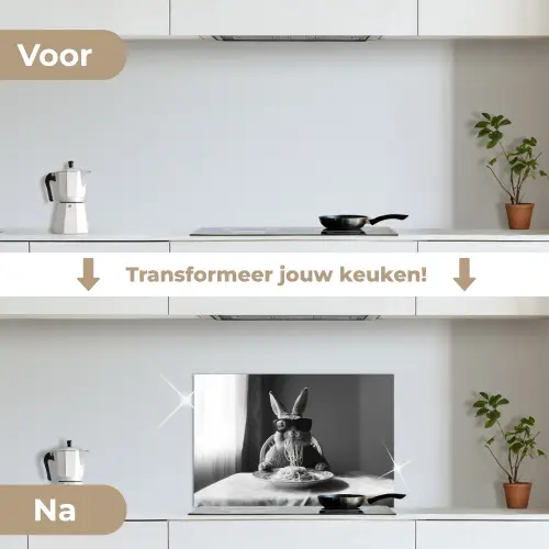 Konijn - Bunny - Zonnebril - Tafelkleed - Pasta - Schattig keuken achterwand spatscherm klein -voor_na_NL