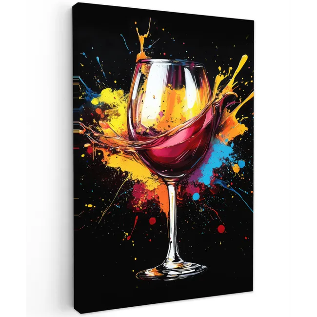 Wijn - Glas - Graffiti - Borrel - Rood - Verf Tuinposter op houten frame 2 cm dik klein -3d