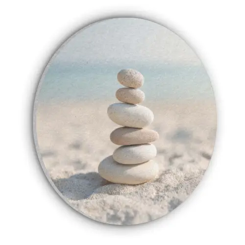 Stenen - Stapel - Zand - Zee Akoestische PET Vilt - Rond klein -3d